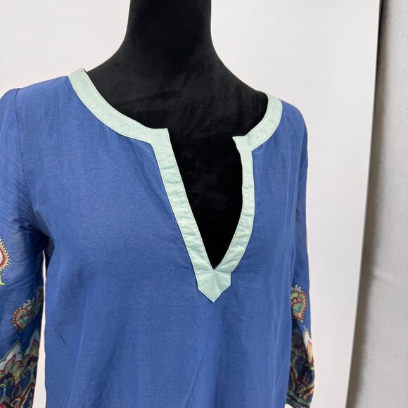 Old Navy Tunic Dress Womens S Blue Paisley Beach Cotton Y2K Lightweight Cover up - Picture 7 of 8